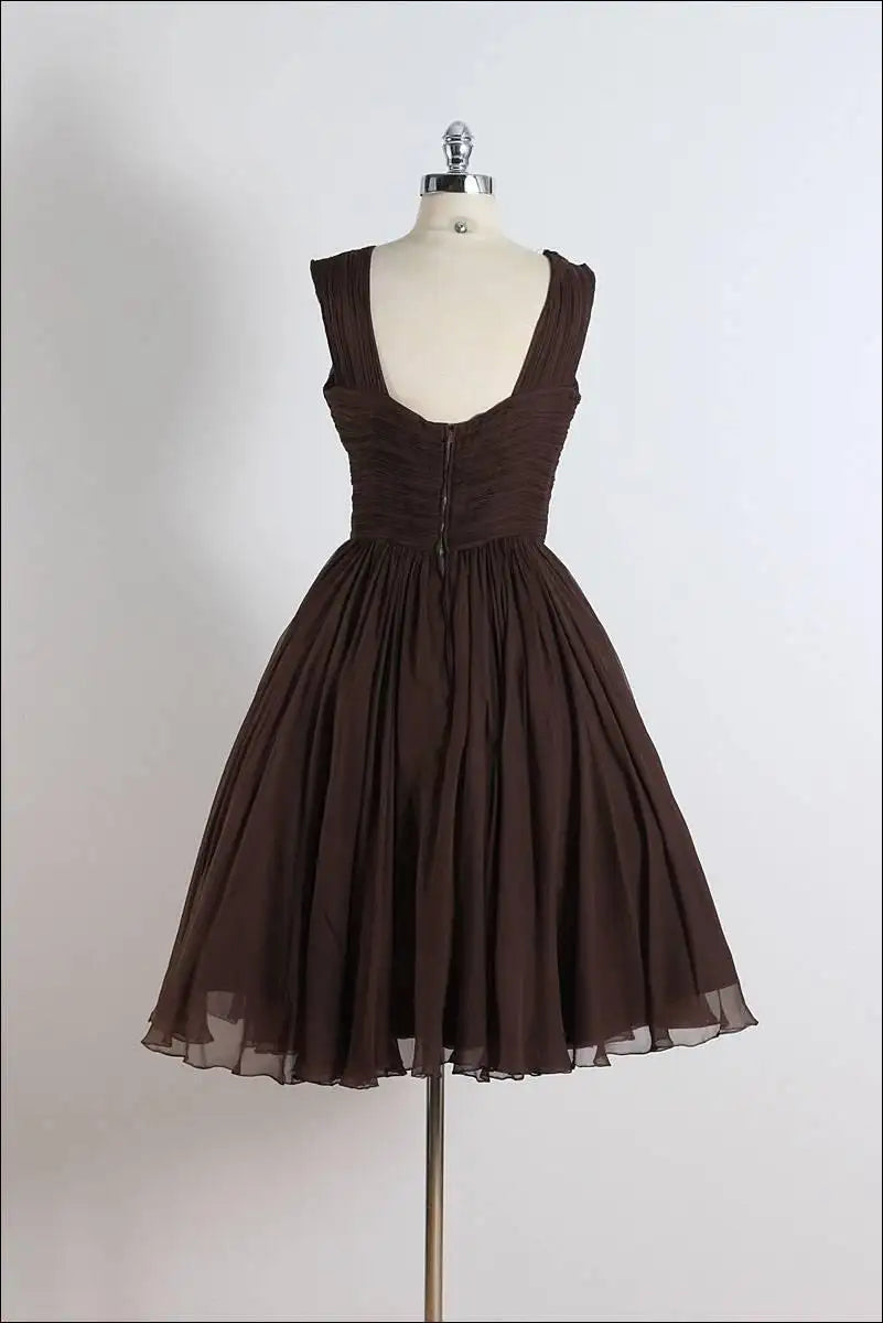 Unique chiffon retro short dark brown prom dress, short cocktail dress