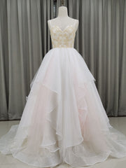 Unique Sweetheart Neck Tulle Long Prom Dresses, Tulle Graduation With Beading Sequin