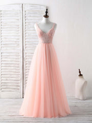 Unique Tulle Beads Long Prom Dress, Tulle Evening Dress