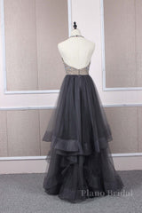 Unique tulle beads long prom dress tulle long evening dress