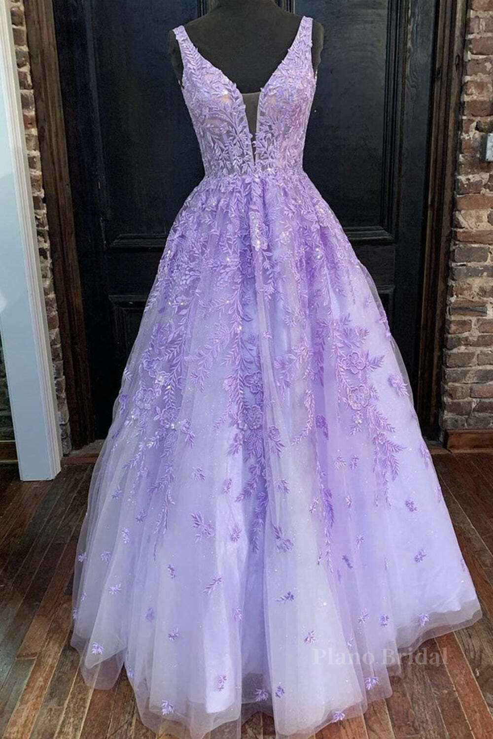 V Neck Purple Lace Long Prom Dress, Long Purple Lace Formal Dress, Lilac Lace Evening Dress