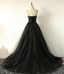 Charming Black Spaghetti Straps Sweetheart Tulle Evening Dresses Formal Dress