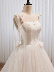 White A-line Tulle Long Prom Dress, White Tulle Formal Dress