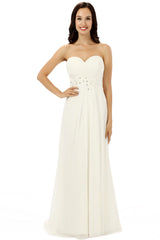 White Chiffon Sweetheart With Pleats Beading Bridesmaid Dresses