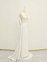 White v neck long prom dress, white evening dress