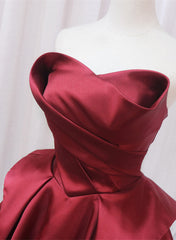 Wine Red Satin Long Party Dress, A-line Wine Red Prom Dress