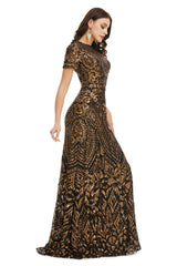 Short Sleeves Sequins A-Line Formal Evening Dress